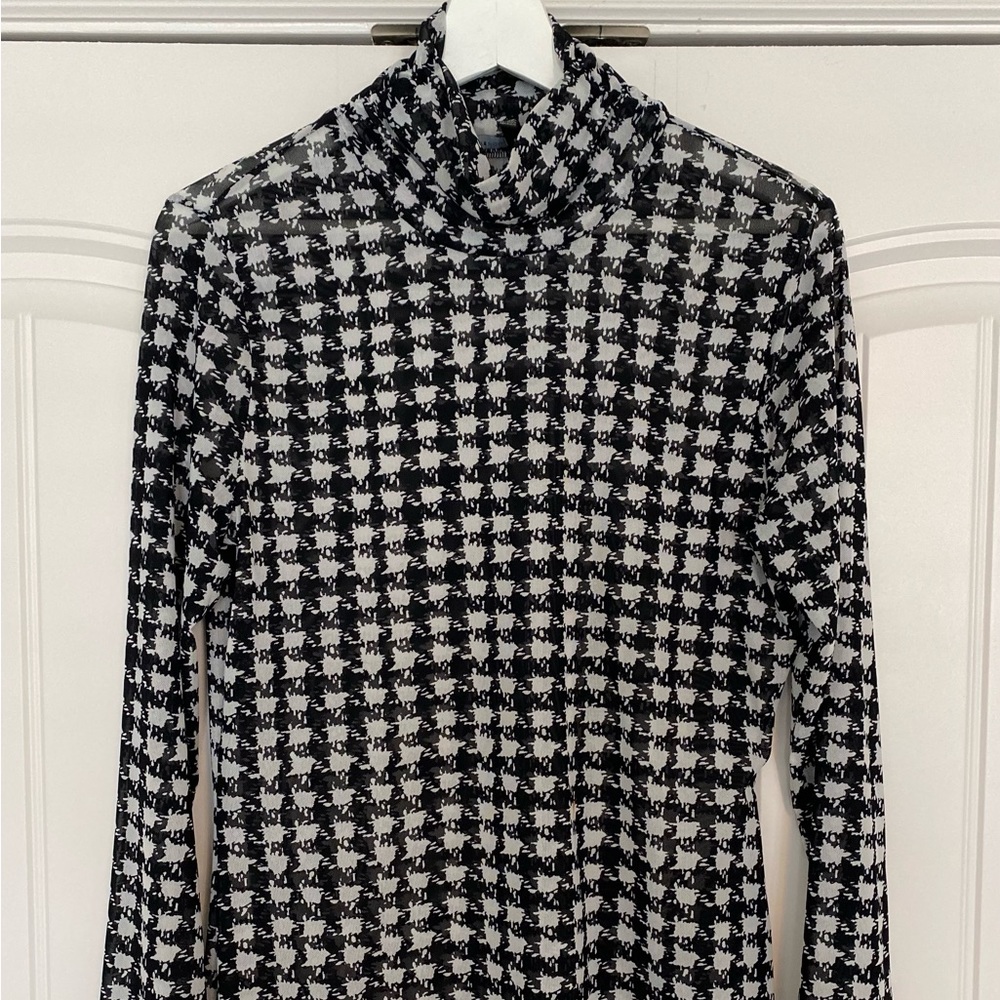 White House Black Market Houndstooth Sheer (see-through) Turtleneck - Size M